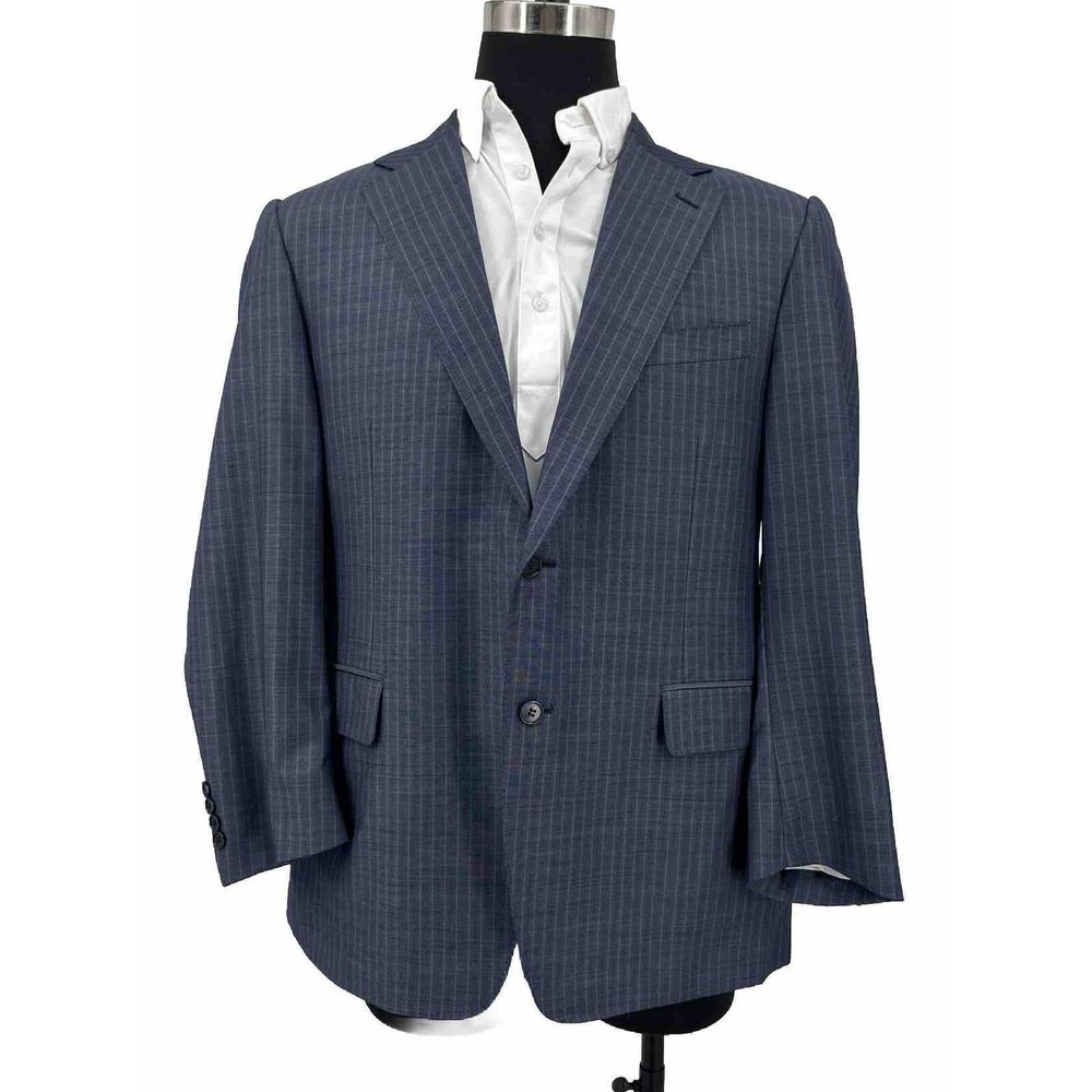 Canali Suit Jacket Mens *54R Wool Italy Made Blue Stripe 2 Button Coat Blazer